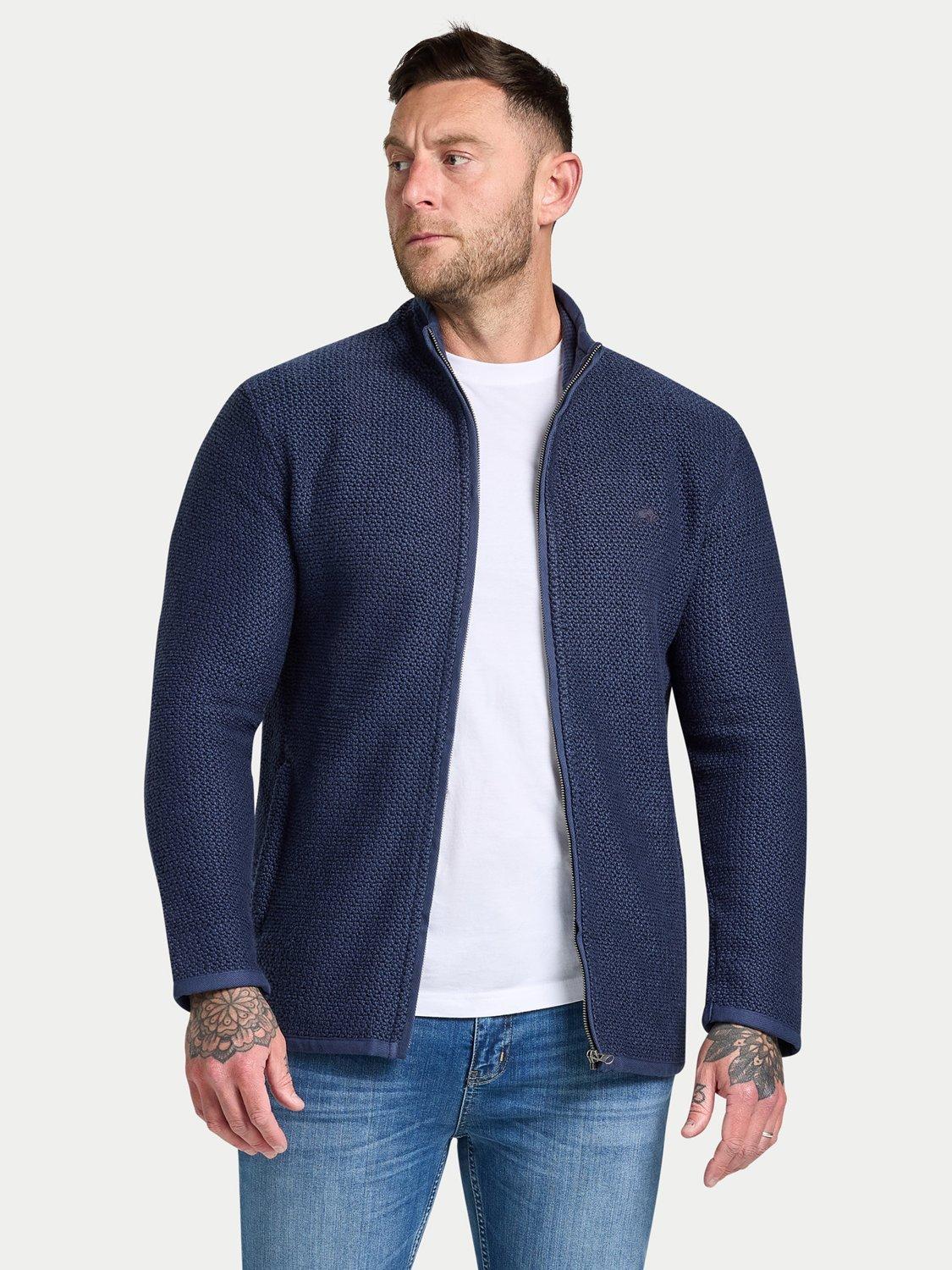 Product image 1 of 7, which shows Raging Bull Cotton Zip Through Textured Jacket, Navy, S
