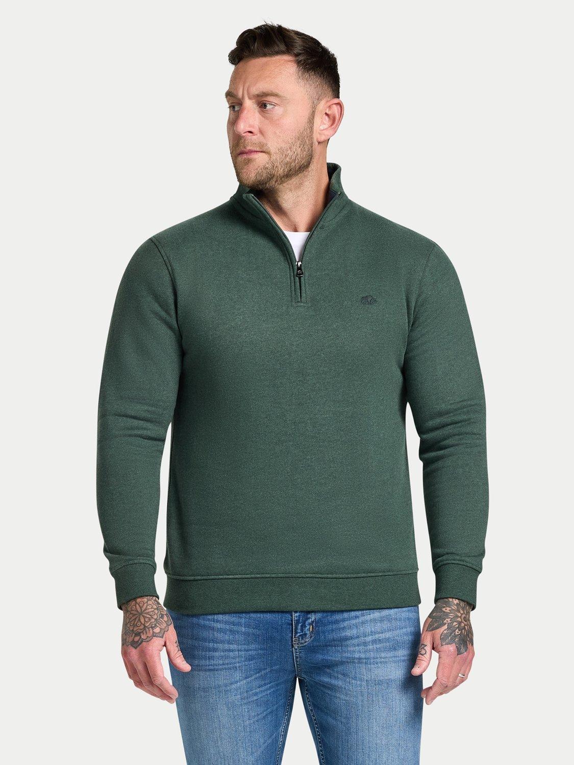 Product image 1 of 7, which shows Raging Bull Cotton Blend Quarter Zip Jumper, Forest, S