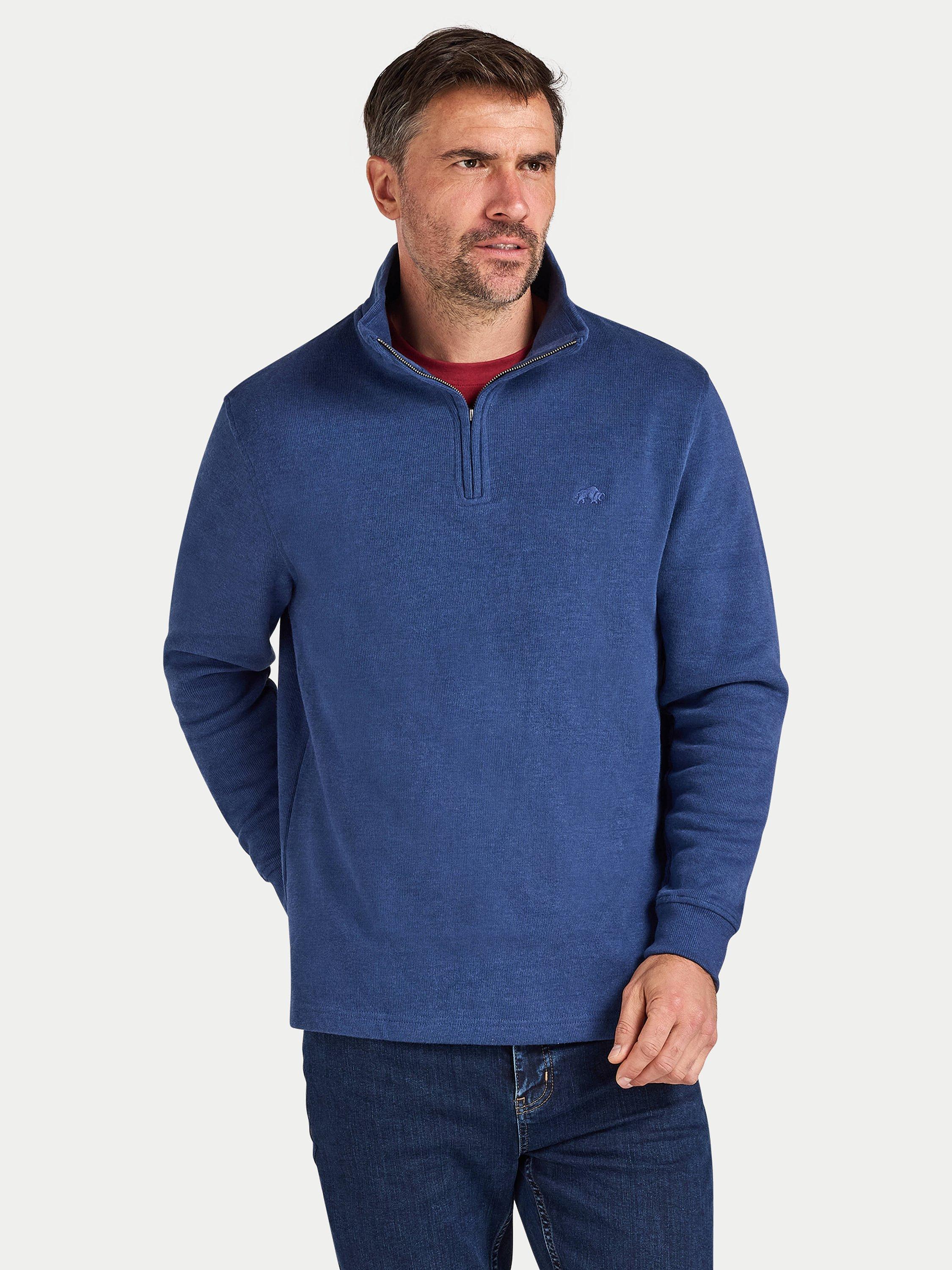 Product image 1 of 11, which shows Raging Bull French Rib Quarter Zip Jumper, Denim Blue, S