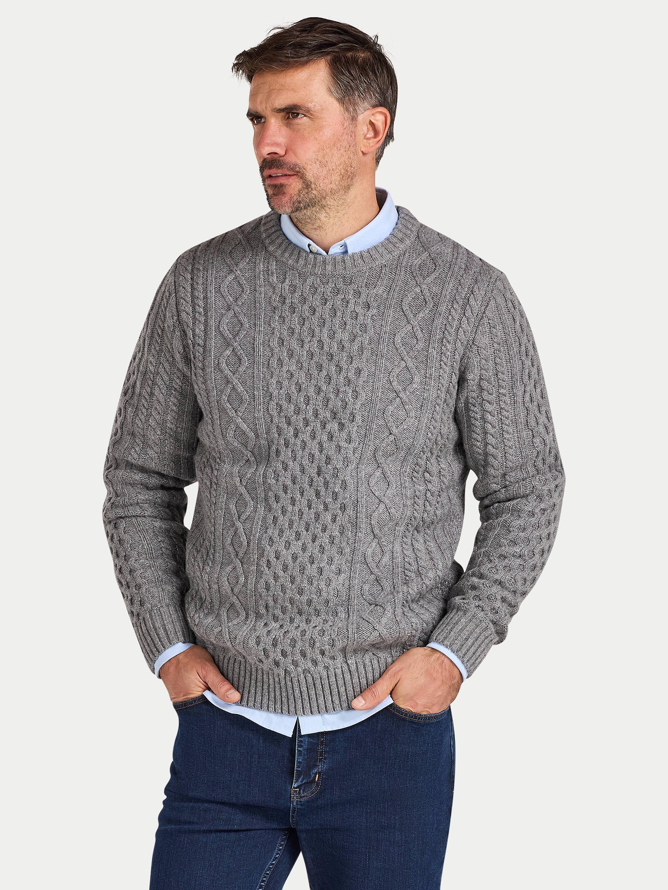 Product image 1 of 6, which shows Raging Bull Wool Blend Cable Knit Jumper, Grey Marl, S