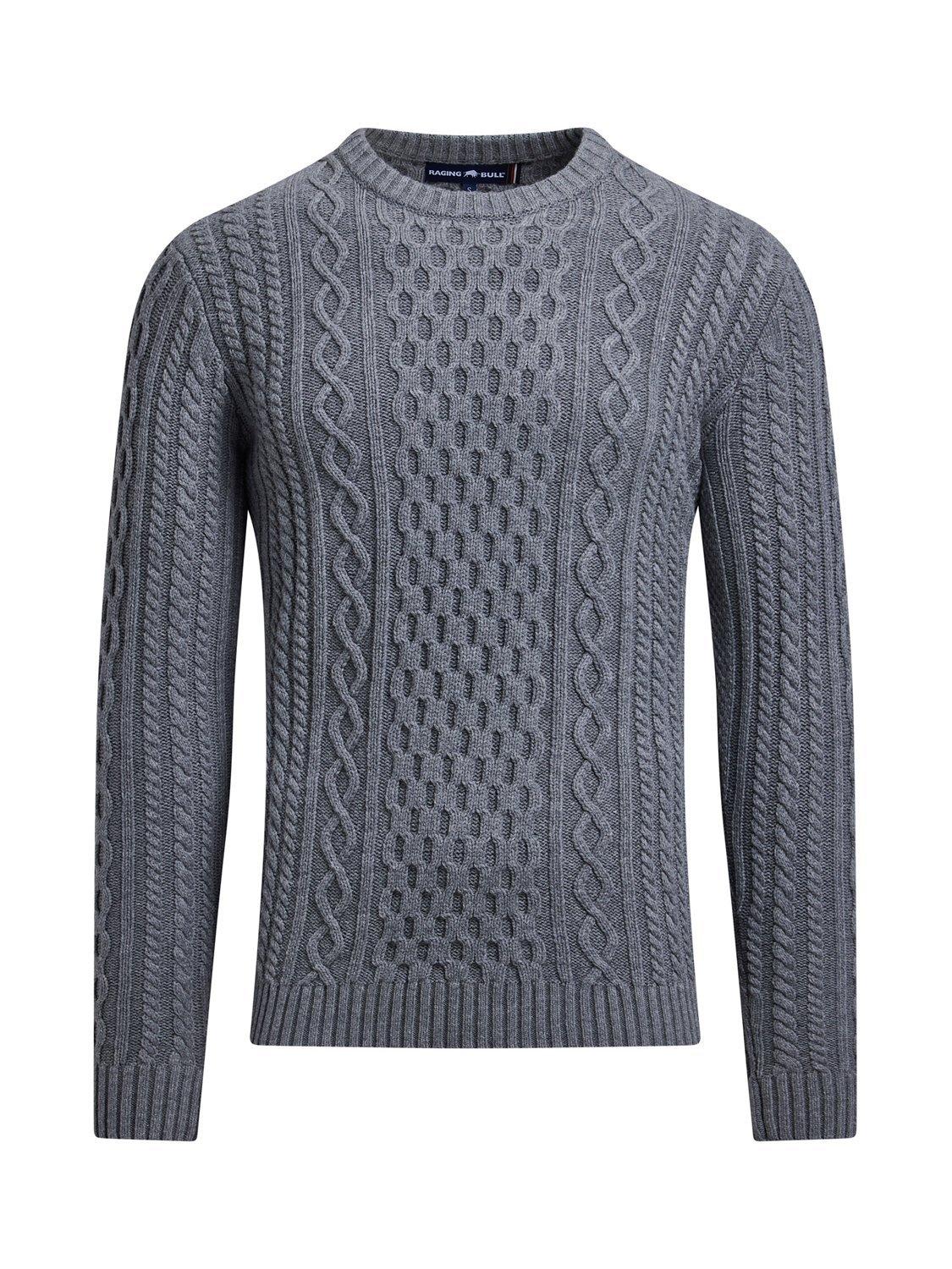 Product image 2 of 6, which shows Raging Bull Wool Blend Cable Knit Jumper, Grey Marl, S