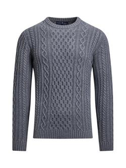 Raging Bull Wool Blend Cable Knit Jumper, Grey Marl - view 2, Grey Marl
