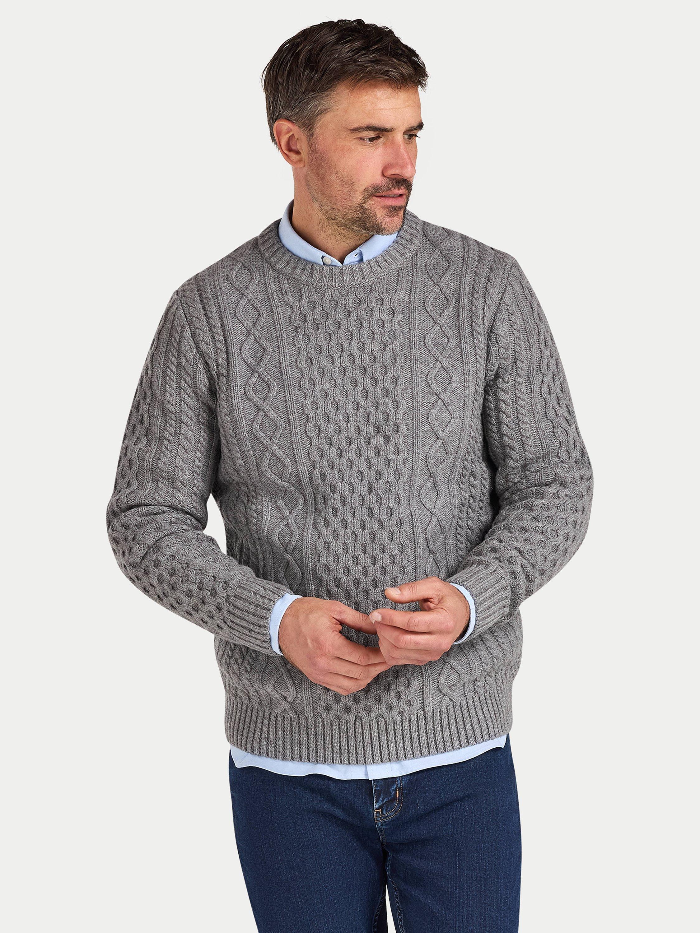 Product image 4 of 6, which shows Raging Bull Wool Blend Cable Knit Jumper, Grey Marl, S