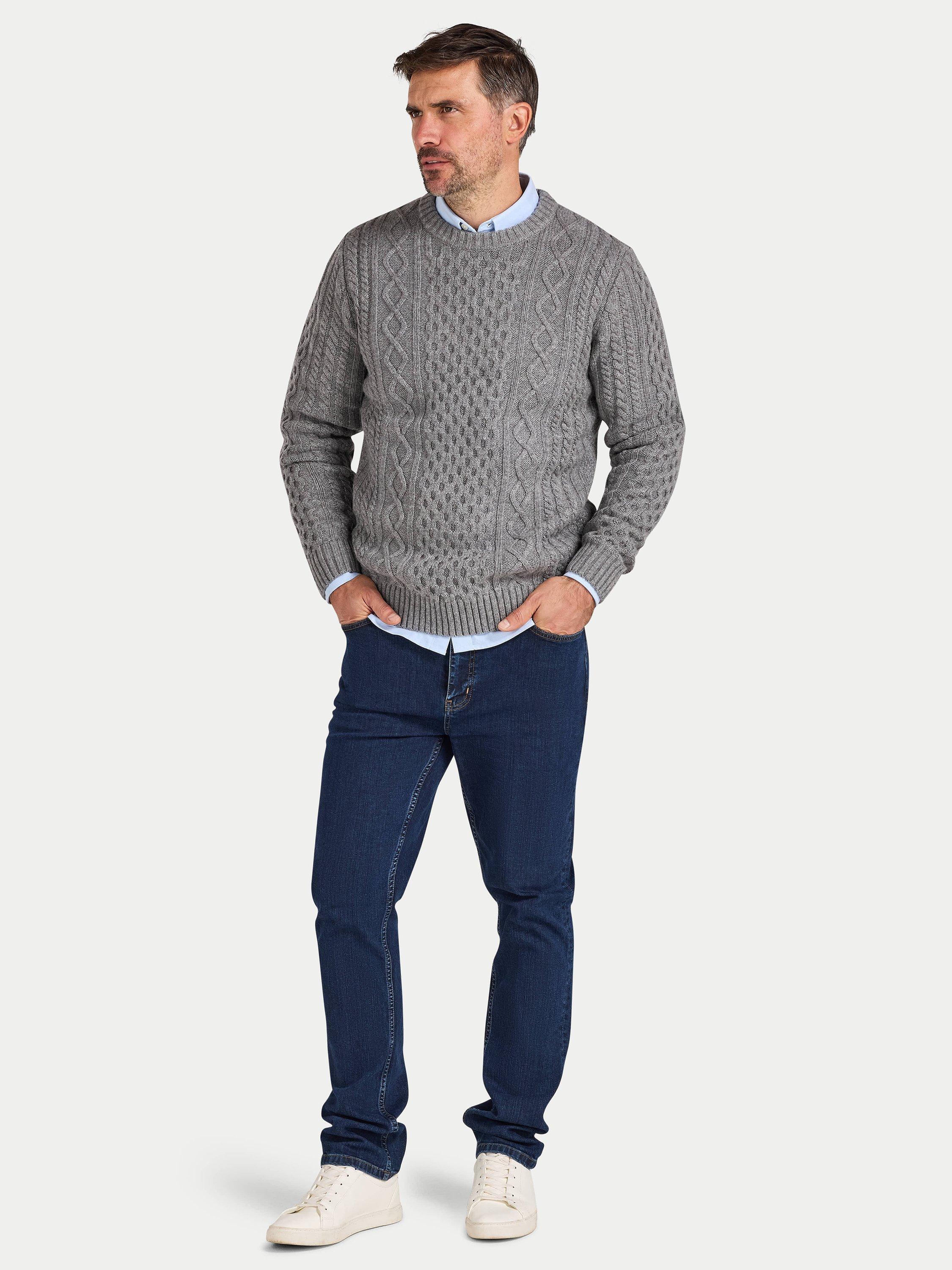 Product image 6 of 6, which shows Raging Bull Wool Blend Cable Knit Jumper, Grey Marl, S