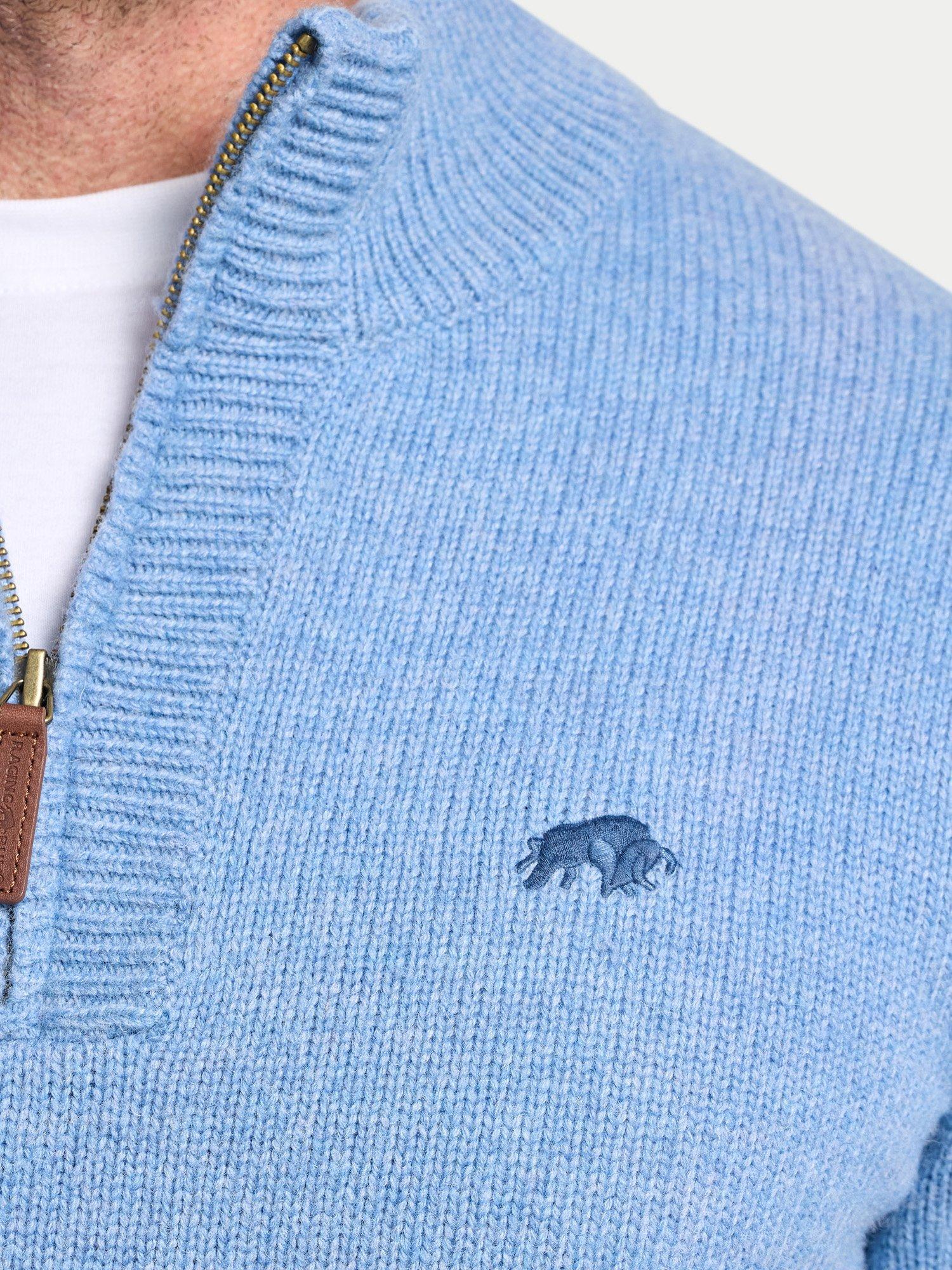 Product image 4 of 7, which shows Raging Bull Wool Blend Chunky Fleck Quarter Zip Jumper, Chambray, S