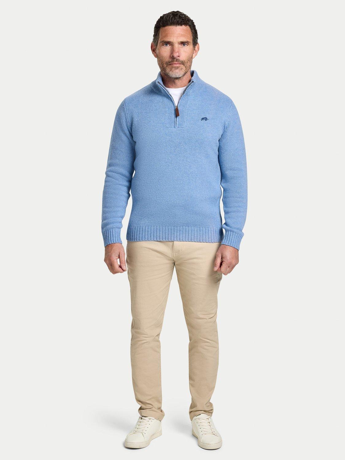 Product image 6 of 7, which shows Raging Bull Wool Blend Chunky Fleck Quarter Zip Jumper, Chambray, S