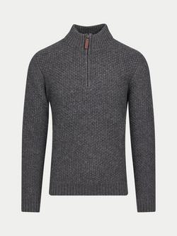 Raging Bull Wool Blend Chunky Quarter Zip Jumper, Dark Grey Marl - view 2, Dark Grey Marl