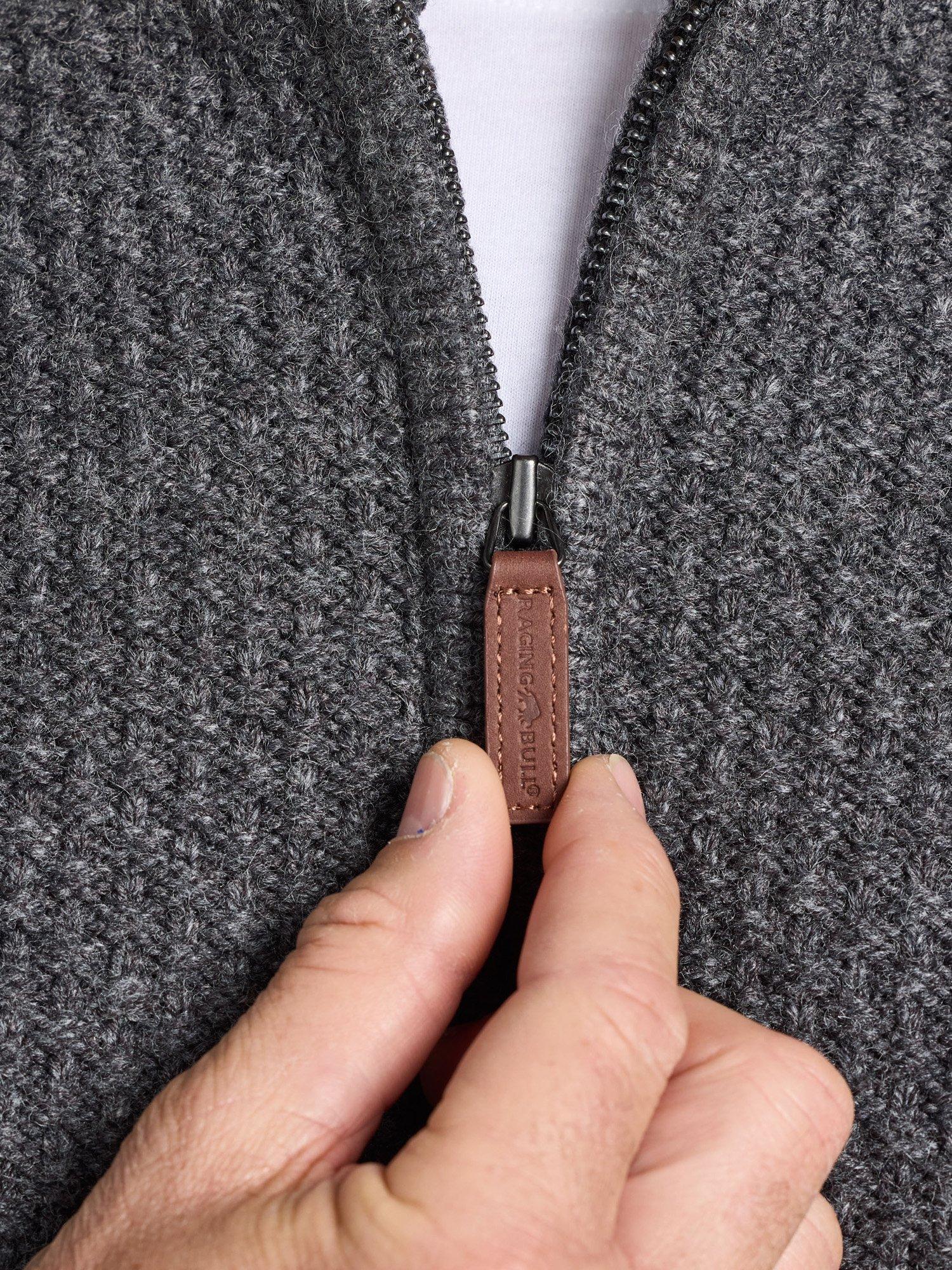 Product image 4 of 6, which shows Raging Bull Wool Blend Chunky Quarter Zip Jumper, Dark Grey Marl, S