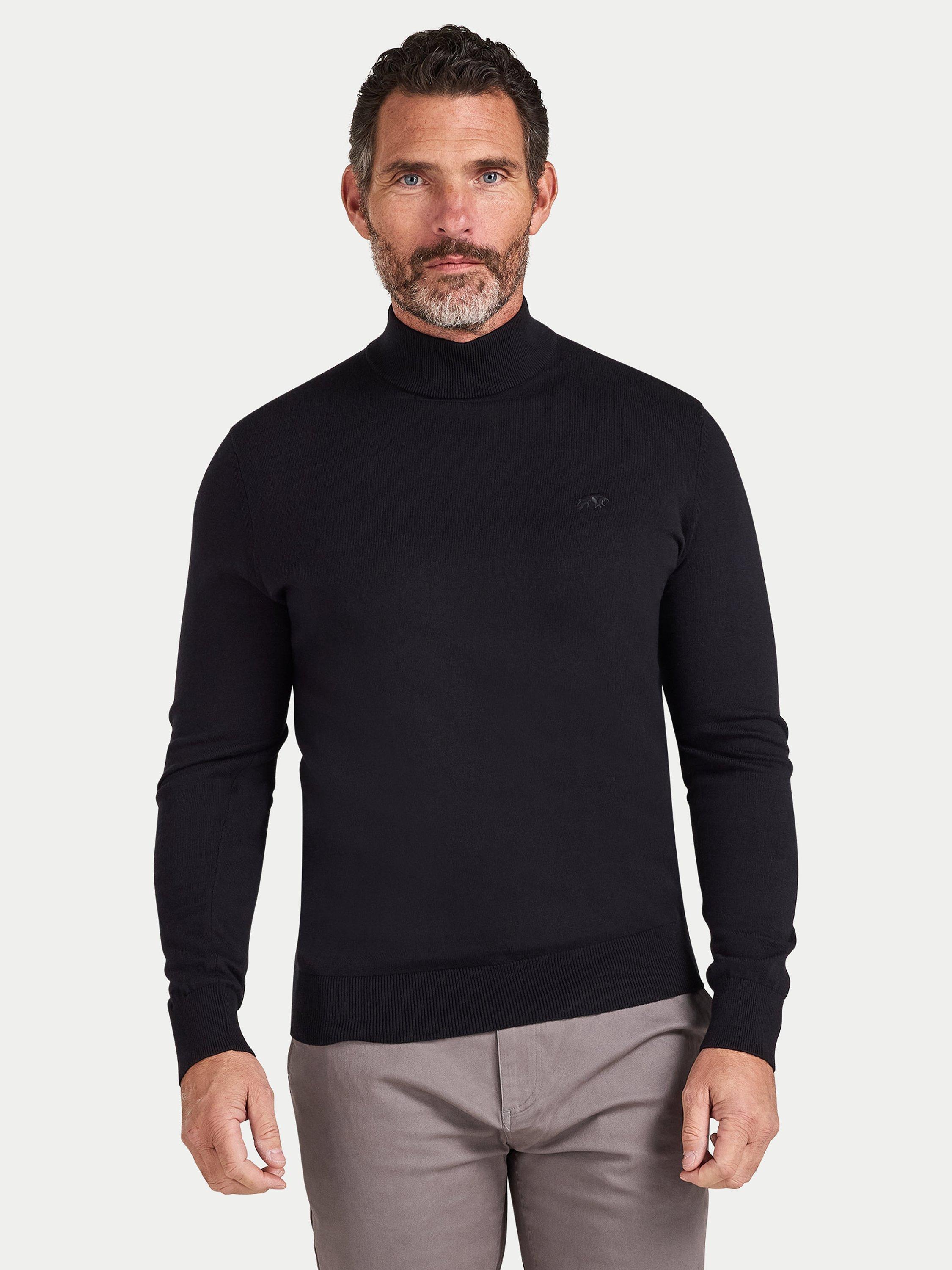 Product image 1 of 6, which shows Raging Bull Cashmere Blend Turtle Neck Jumper, Black, S