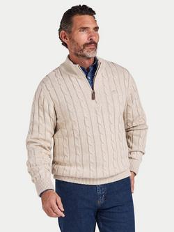 Raging Bull Cotton Cable Knit Quarter Zip Jumper, Oatmeal, Oatmeal