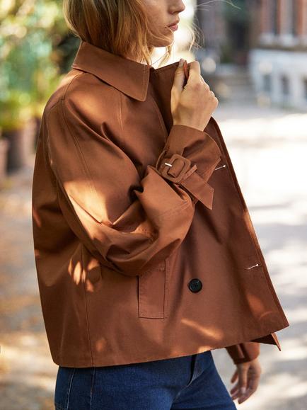 Ro&Zo Cotton Long Sleeve Collar Cropped Jacket - view 2, Brown