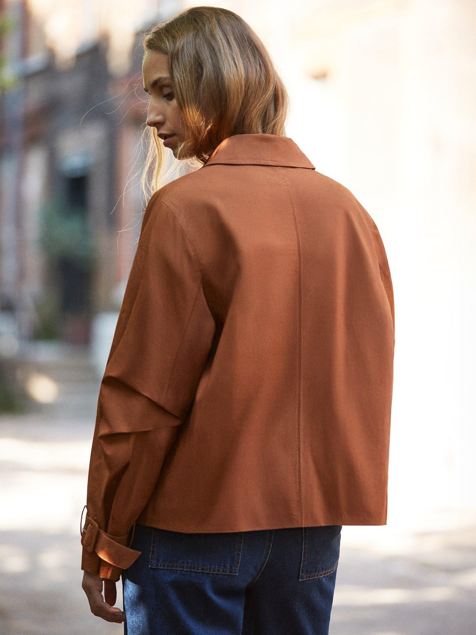 Product image 5 of 5, which shows Ro&Zo Cotton Long Sleeve Collar Cropped Jacket, Brown, M