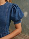 Ro&Zo Denim Puff Sleeve Midi Dress, Blue