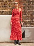 Ro&Zo Petite Floral Shadow Mesh Dress, Red