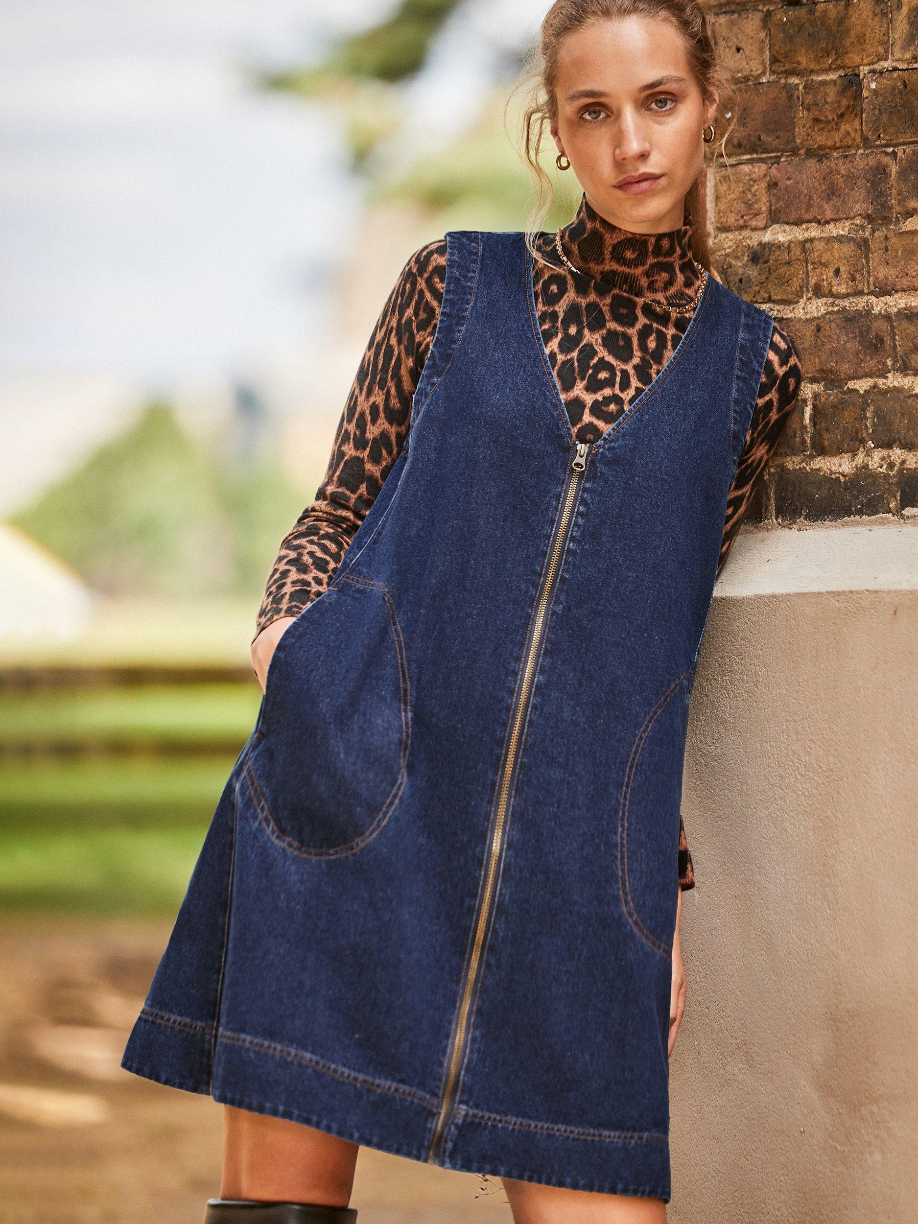 Ro&Zo Petite Zip Front Denim Mini Dress, Blue