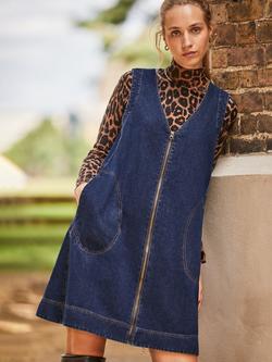 Ro&Zo Petite Zip Front Denim Mini Dress, Blue, Blue