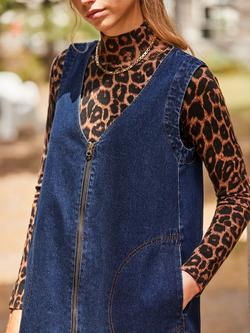 Ro&Zo Petite Zip Front Denim Mini Dress, Blue - view 2, Blue