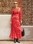 Ro&Zo Floral Shadow Mesh Dress, Red