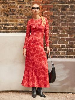 Ro&Zo Floral Shadow Mesh Dress, Red, Red