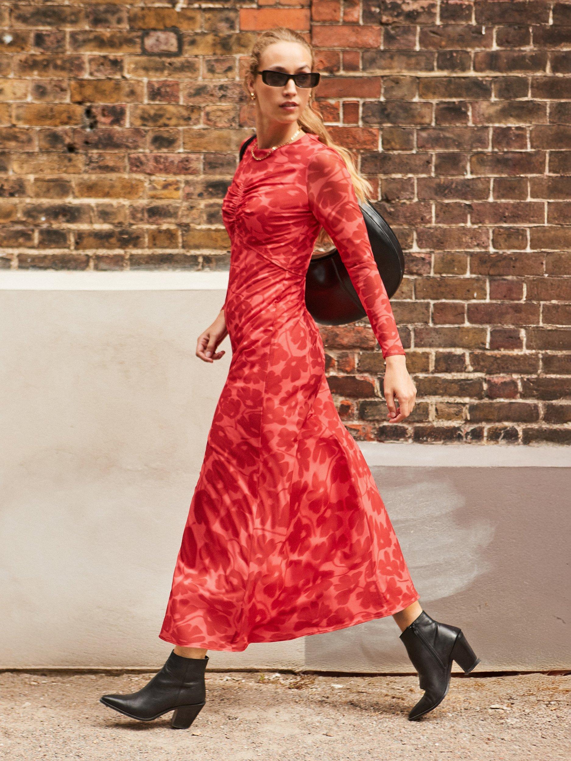 Product image 3 of 5, which shows Ro&Zo Floral Shadow Mesh Dress, Red, 8