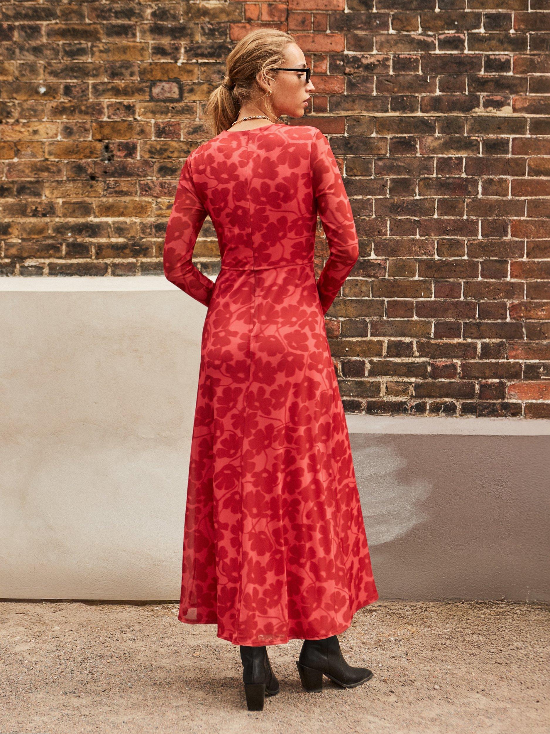 Product image 5 of 5, which shows Ro&Zo Floral Shadow Mesh Dress, Red, 8