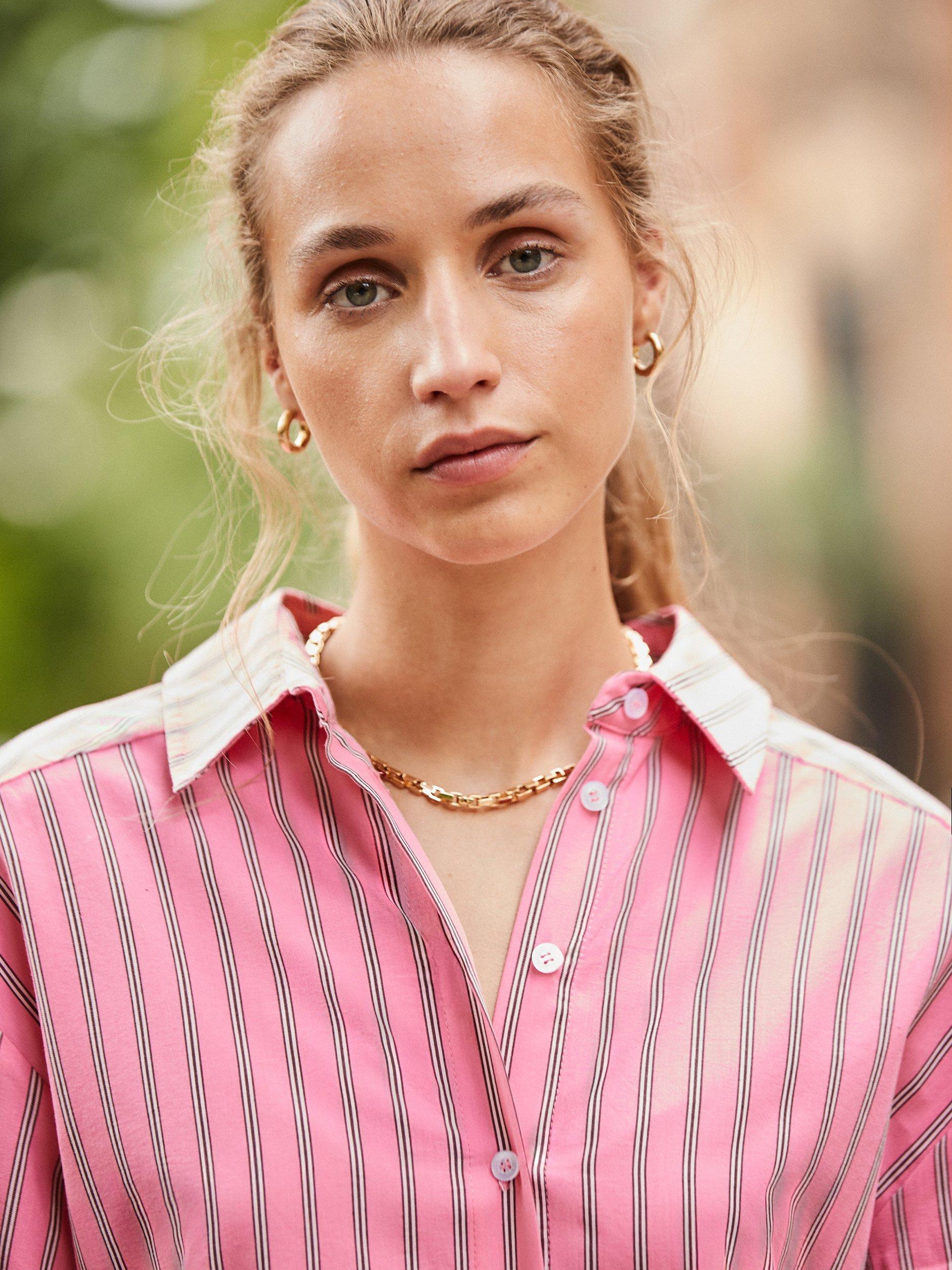 Product image 3 of 5, which shows Ro&Zo Stripe Shirt Maxi Dress, Pink, 8