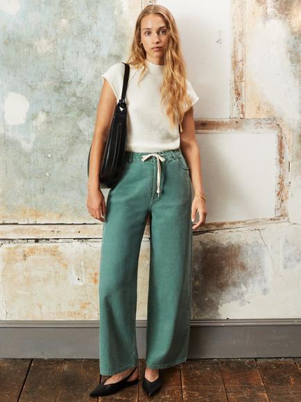 Ro&Zo Drawstring Waist Wide Leg Jeans, Green, Green
