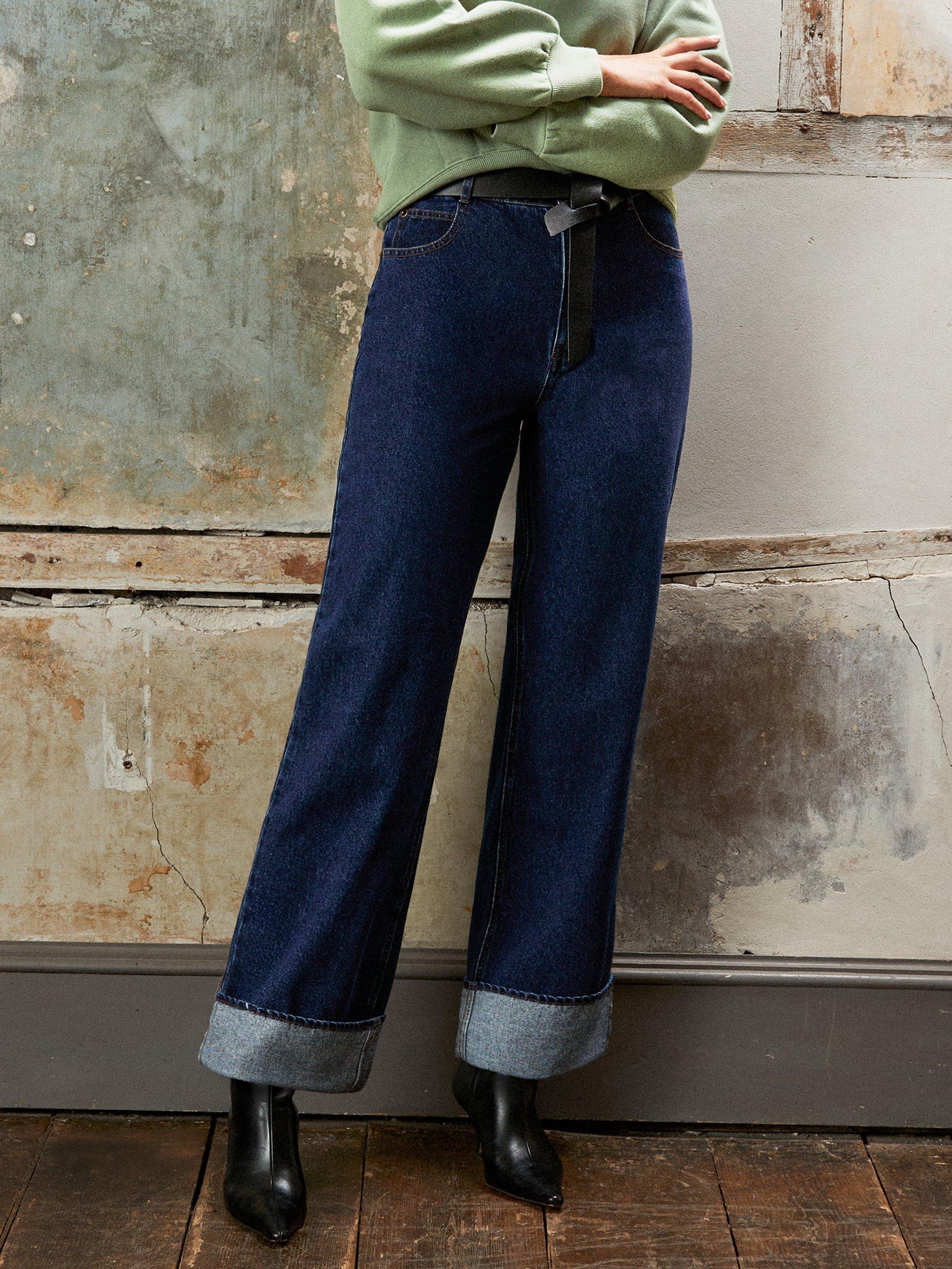 Product image 3 of 6, which shows Ro&Zo Petite Turn Up Hem Jeans, Blue, 16Pt