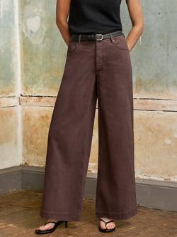 Ro&Zo Mid Rise Wide Leg Jeans, Brown - view 2, Brown