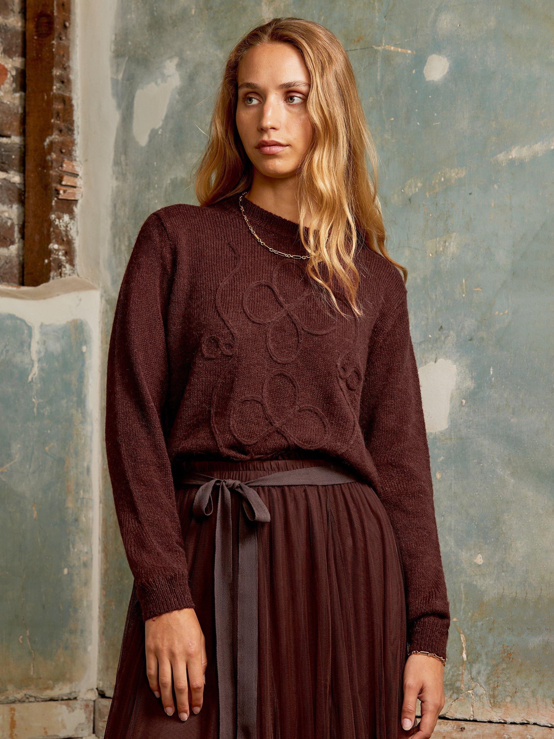 Product image 1 of 4, which shows Ro&Zo Floral Applique Jumper, Brown, S