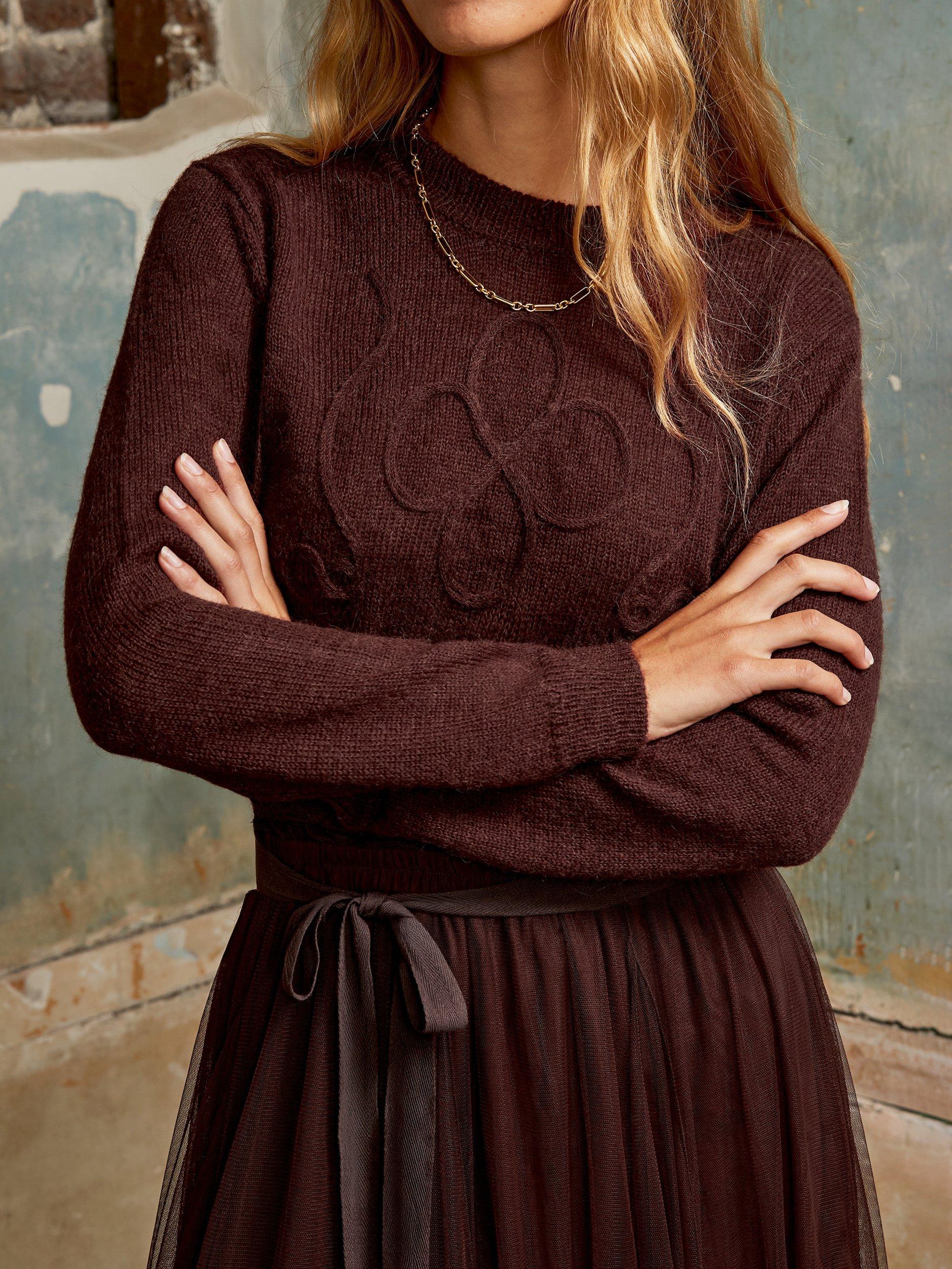 Product image 3 of 4, which shows Ro&Zo Floral Applique Jumper, Brown, S