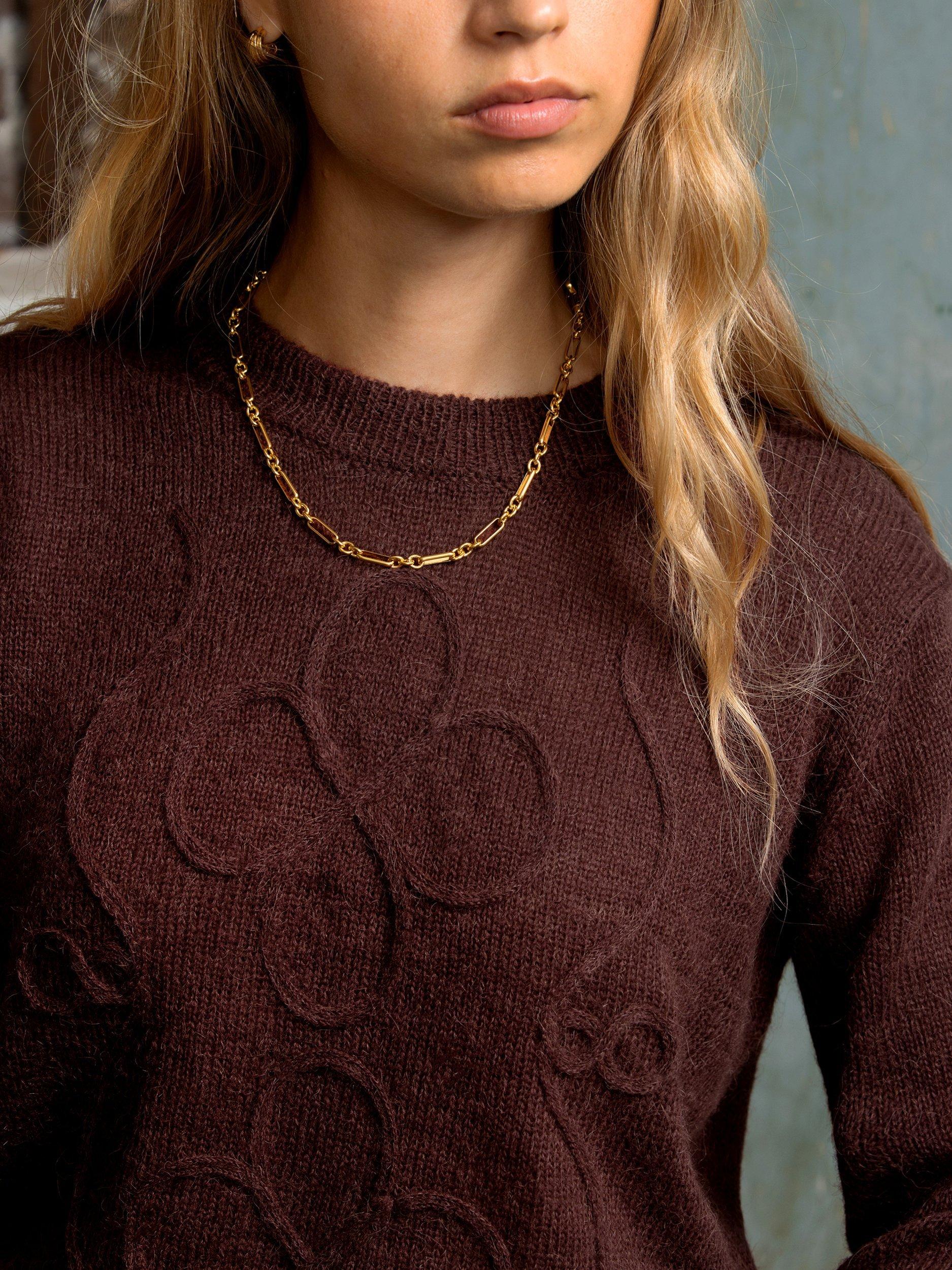 Product image 4 of 4, which shows Ro&Zo Floral Applique Jumper, Brown, S