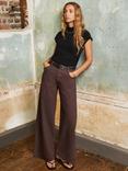 Ro&Zo Petite Mid Rise Wide Leg Jeans, Brown