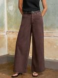 Ro&Zo Petite Mid Rise Wide Leg Jeans, Brown