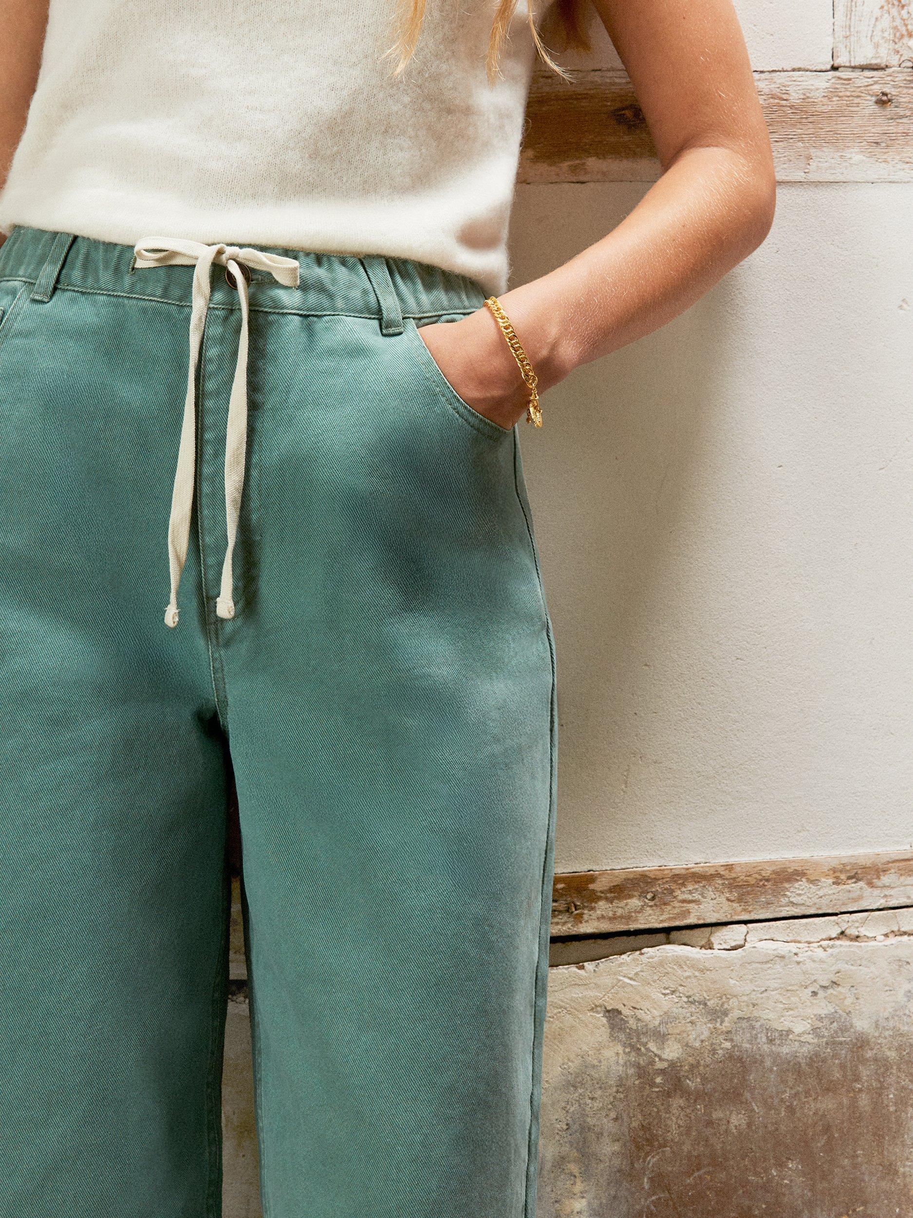 Product image 2 of 6, which shows Ro&Zo Petite Drawstring Waist Jeans, Mid Green, 6Pt