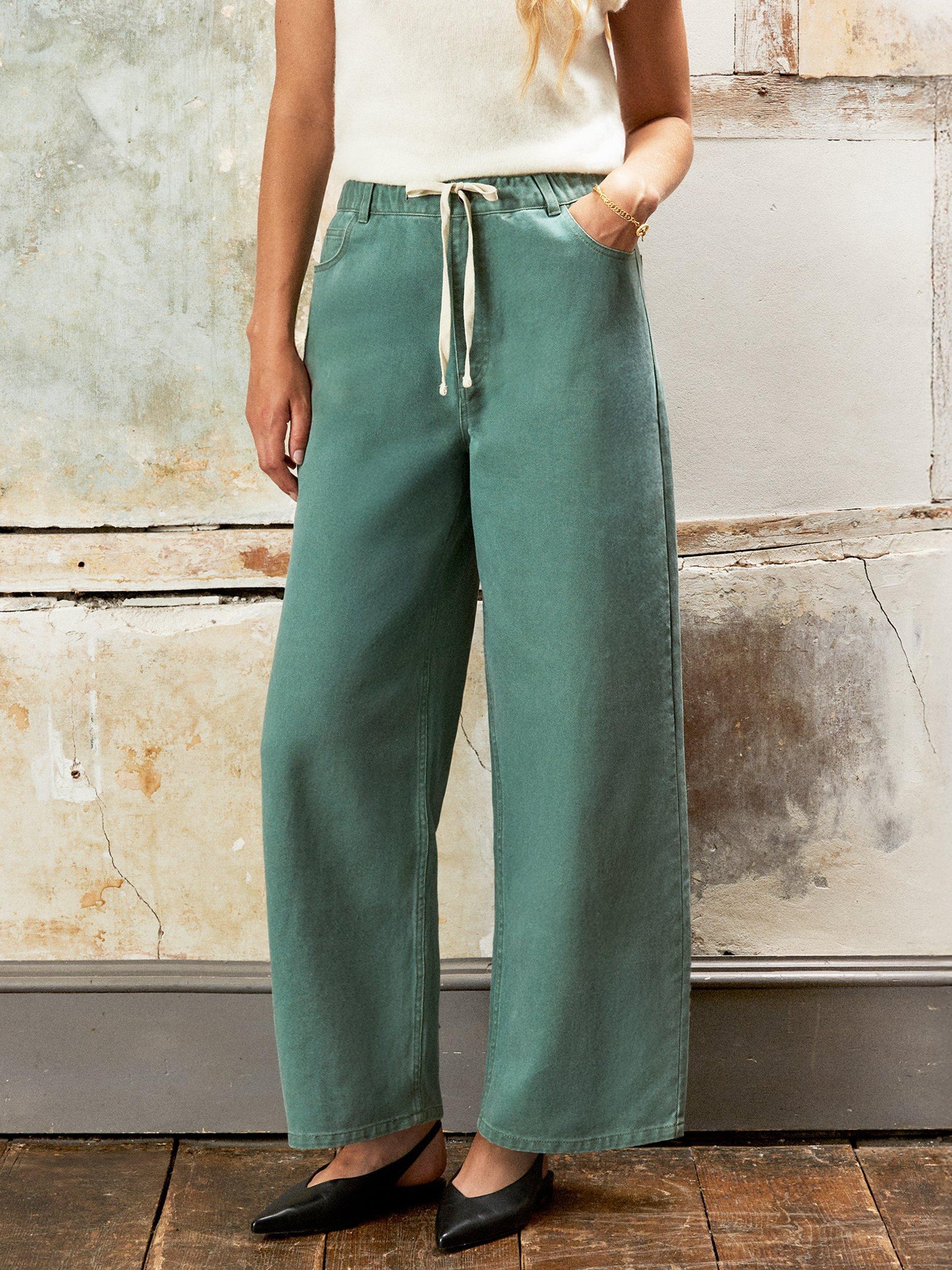 Product image 4 of 6, which shows Ro&Zo Petite Drawstring Waist Jeans, Mid Green, 6Pt
