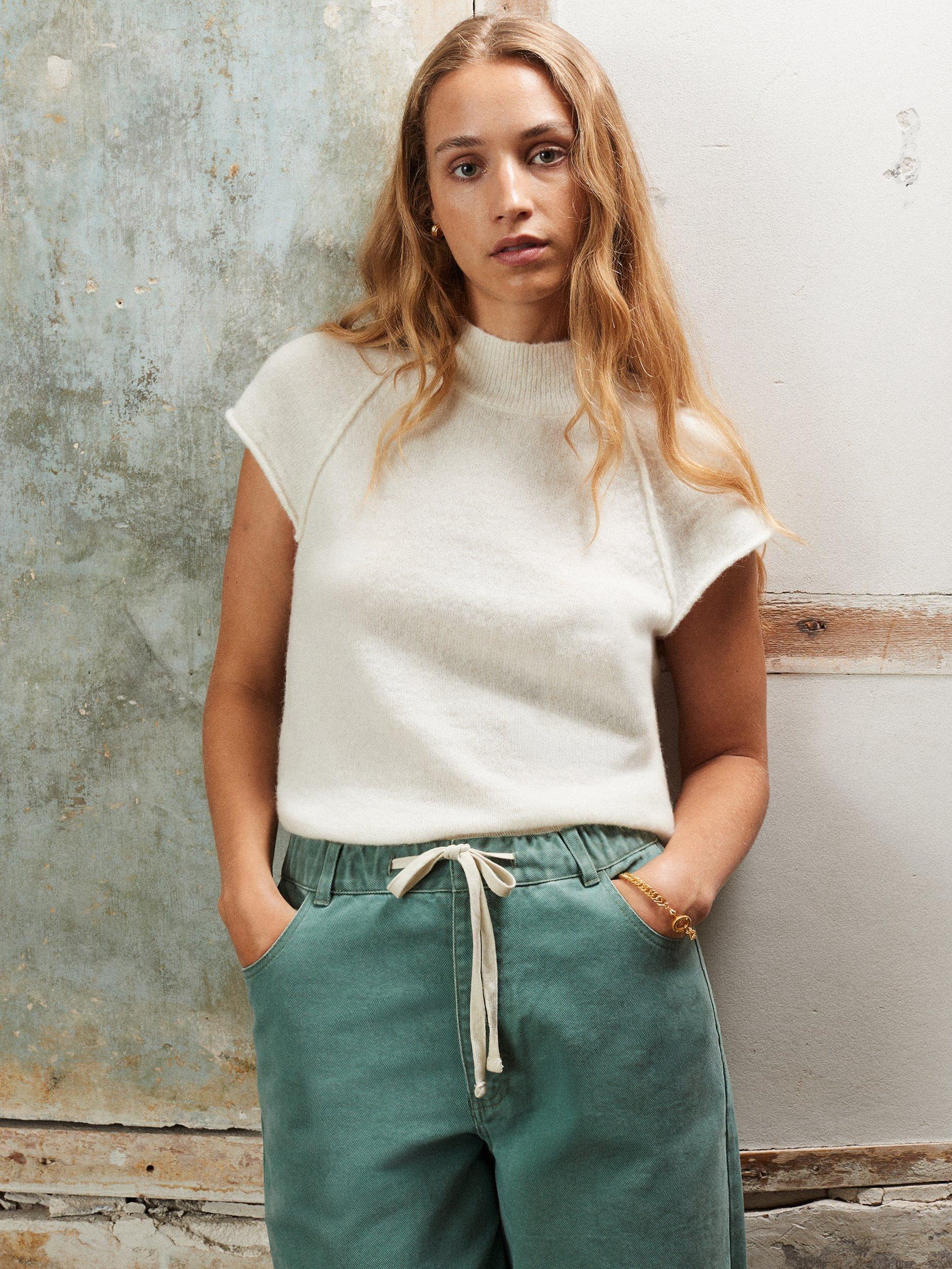 Product image 1 of 4, which shows Ro&Zo Roll Neck Wool Rich Knit Top, White, L