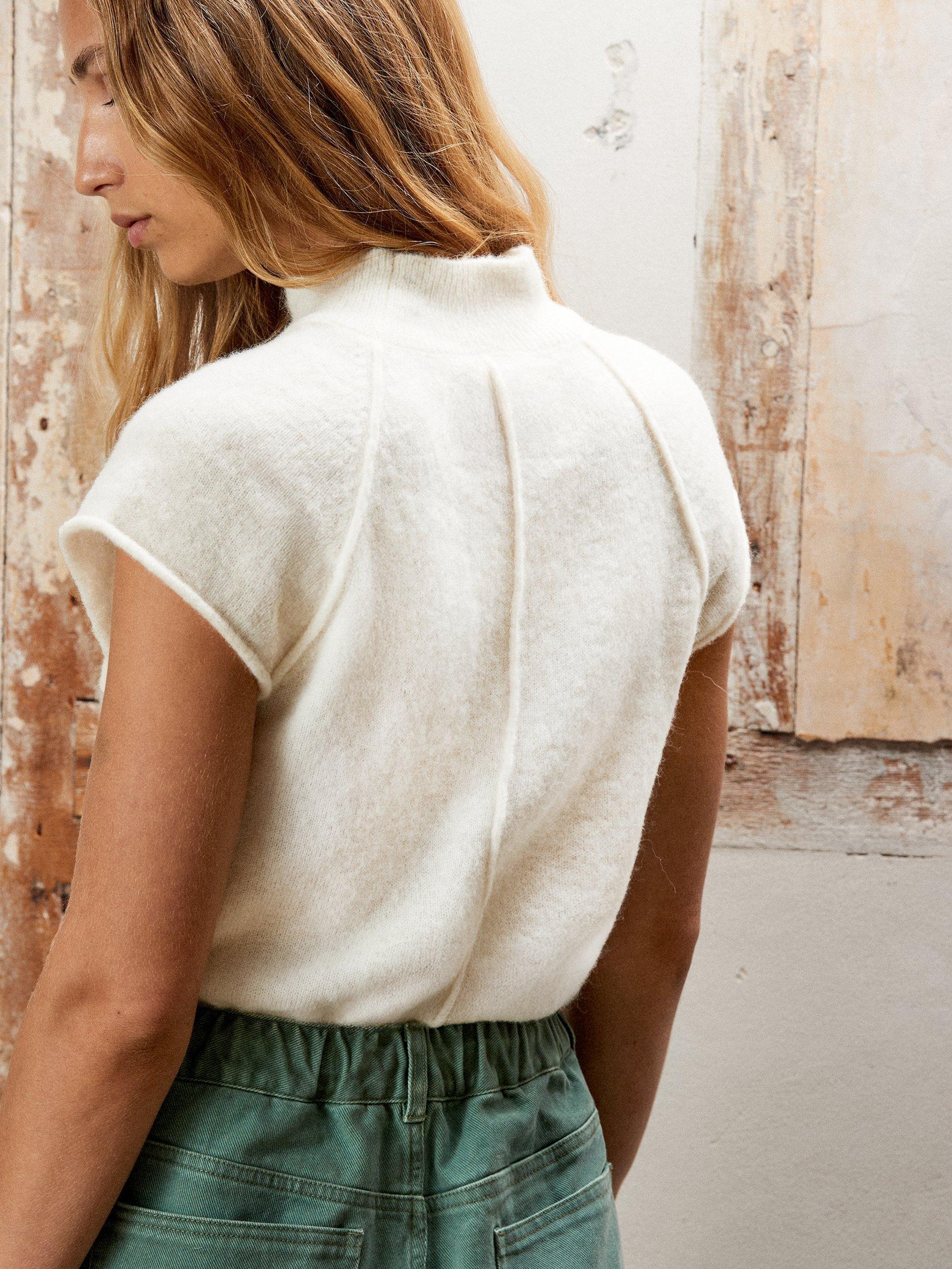 Product image 3 of 4, which shows Ro&Zo Roll Neck Wool Rich Knit Top, White, L