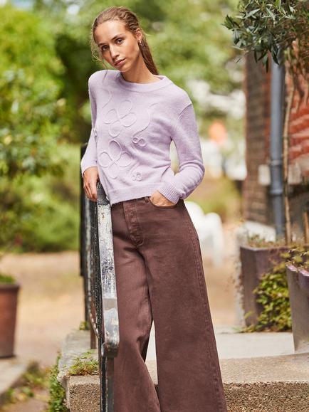 Ro&Zo Floral  Applique Jumper, Purple - view 2, Purple