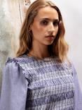 Ro&Zo Cotton Stripe Shirred Long Sleeve Round Neck Blouse