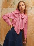 Ro&Zo Cotton Stripe Bow Long Sleeve Tie Neck Shirt