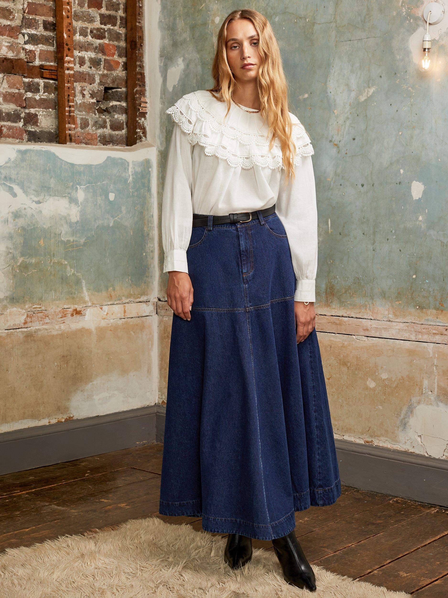Ro&Zo Denim Full Maxi Skirt, Blue