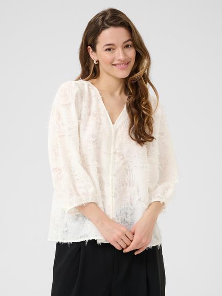 KAFFE Pariva Textured Top, Chalk, Chalk