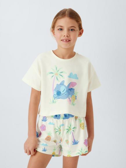 Brand Threads Kids' Disney Lilo & Stitch Short Pyjama Set, Gardenia, Gardenia