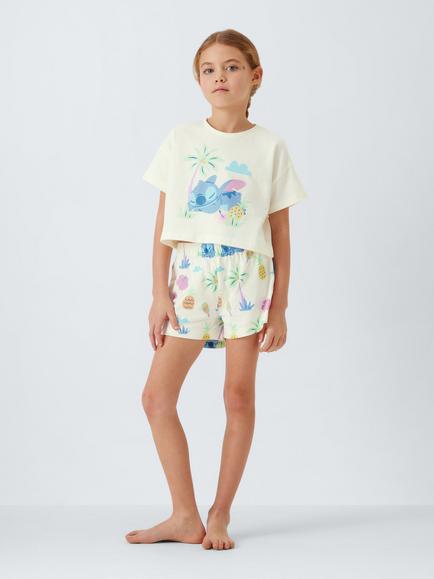 Brand Threads Kids' Disney Lilo & Stitch Short Pyjama Set, Gardenia - view 2, Gardenia