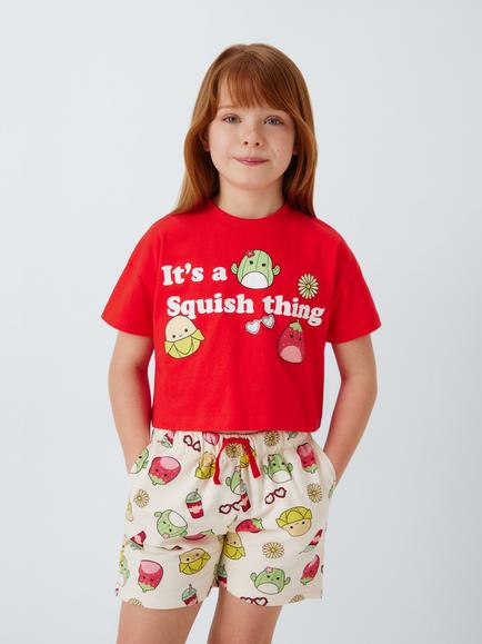 Brand Threads Kids' Squishmallows Summer Fruits T-Shirt and Shorts Set, Poppy Red, Poppy Red