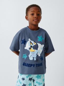 Brand Threads Kids' Cotton Bluey Short Pyjama Set, Vintage Indigo, Vintage Indigo