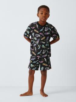 Brand Threads Kids' Cotton Hot Wheels Short Pyjama Set, Black - view 2, Black