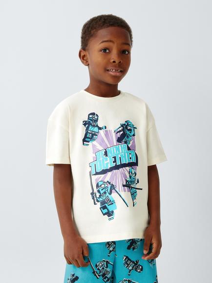 Brand Threads Kids' Cotton Lego Ninjago Short Pyjama Set, Sea Jet, Sea Jet