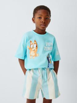 Brand Threads Kids' Bluey & Bingo Cotton T-Shirt & Shorts Set, Icy Morn, Icy Morn